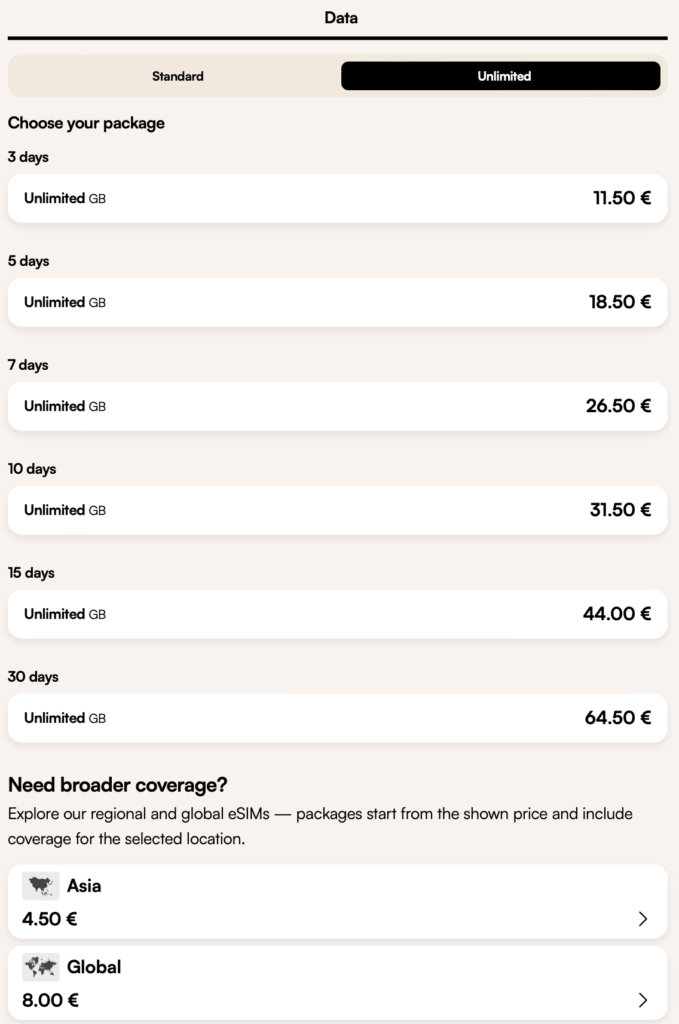 Unlimited plan for Malaysia Trip